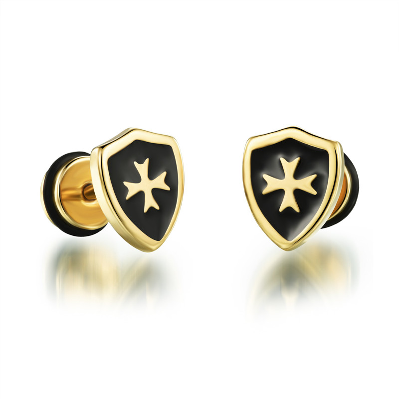 钛钢十字架耳钉盾形耳饰男女款双色耳坠饰品送女朋友七夕情人节礼物