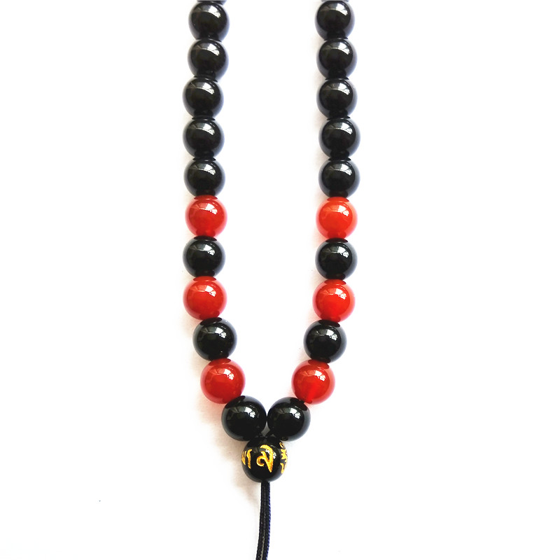 黑曜石圆珠项链佛公观音挂件配饰男女款黑耀岩颈链挂绳饰品送女朋友七夕情人节礼物