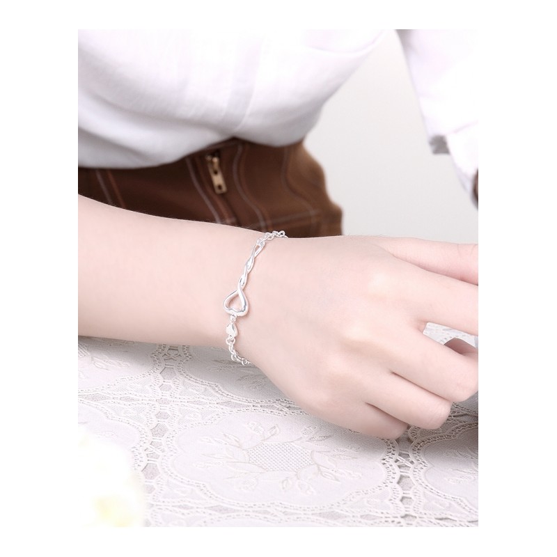 H364Fashion Bracelet 时尚扭曲心型手链欧美外贸镀925纯银女首饰送女朋友七夕情人节礼物
