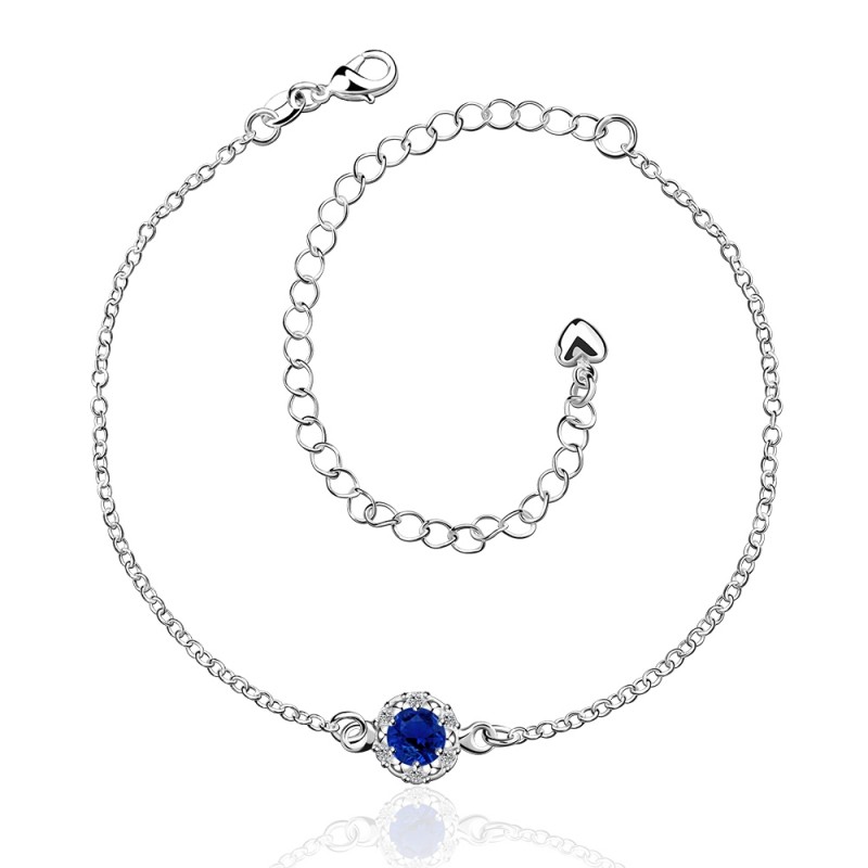 A033 Women Jewelry Silver Anklet 镀银饰品水晶蓝锆石脚链女潮送女朋友七夕情人节礼物