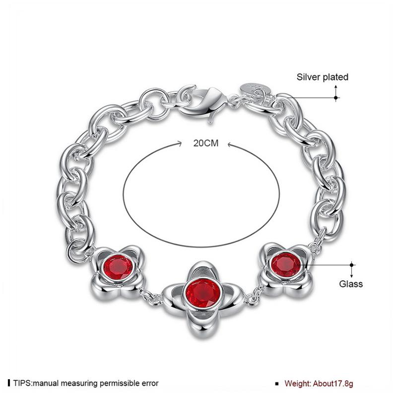 H490Women Silver Bracket 镀纯银手饰女士饰品日韩花花相连手链送女朋友七夕情人节礼物