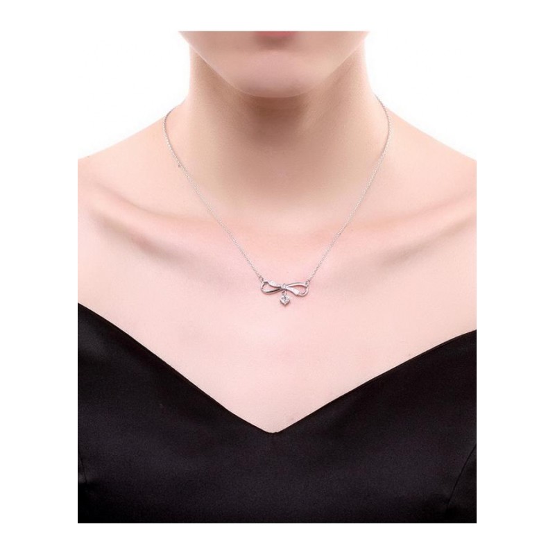 N057 Real Silver Necklace蝴蝶结925纯银女项链复古订婚情侣首饰送女朋友七夕情人节礼物