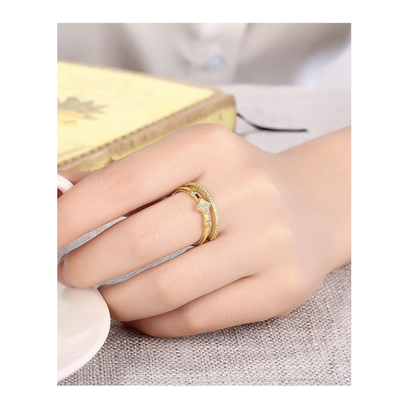 R120 Fashion Women 18K Gold Plated Rings 彩金女气质戒指环