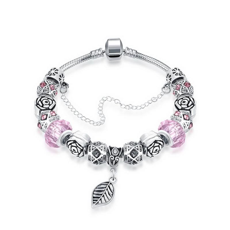 H044-E Women Charms 925 Silver Beads Bracelet 镀银幸运手链女