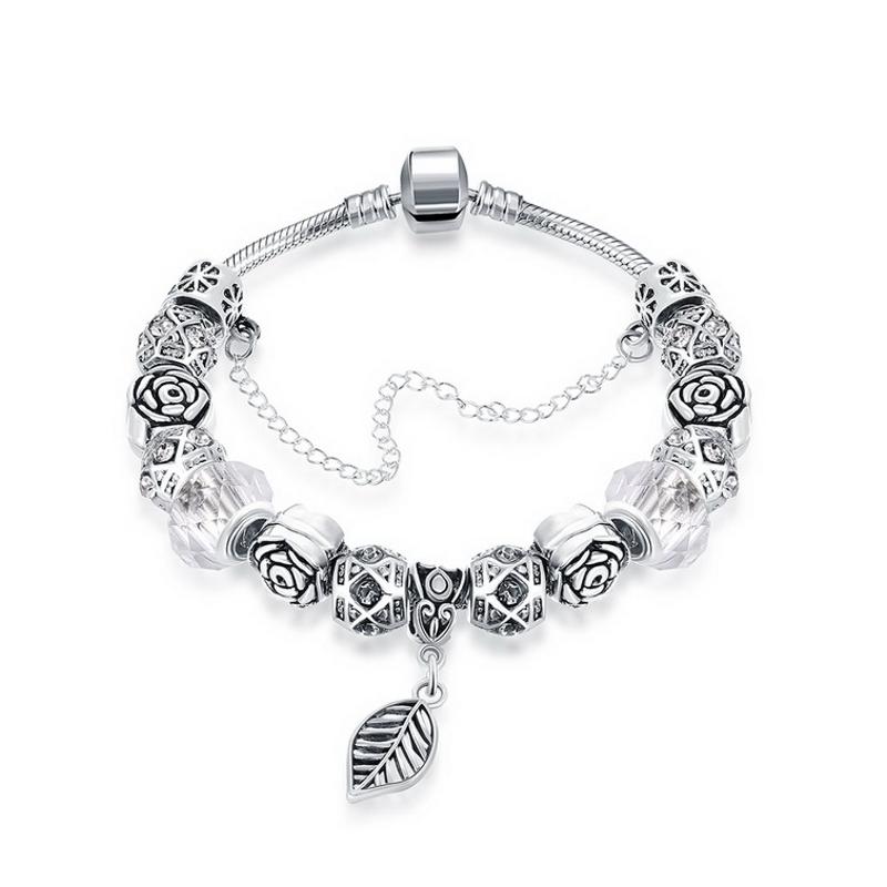 H044-F Women Charms 925 Silver Beads Bracelet 镀银幸运手链女