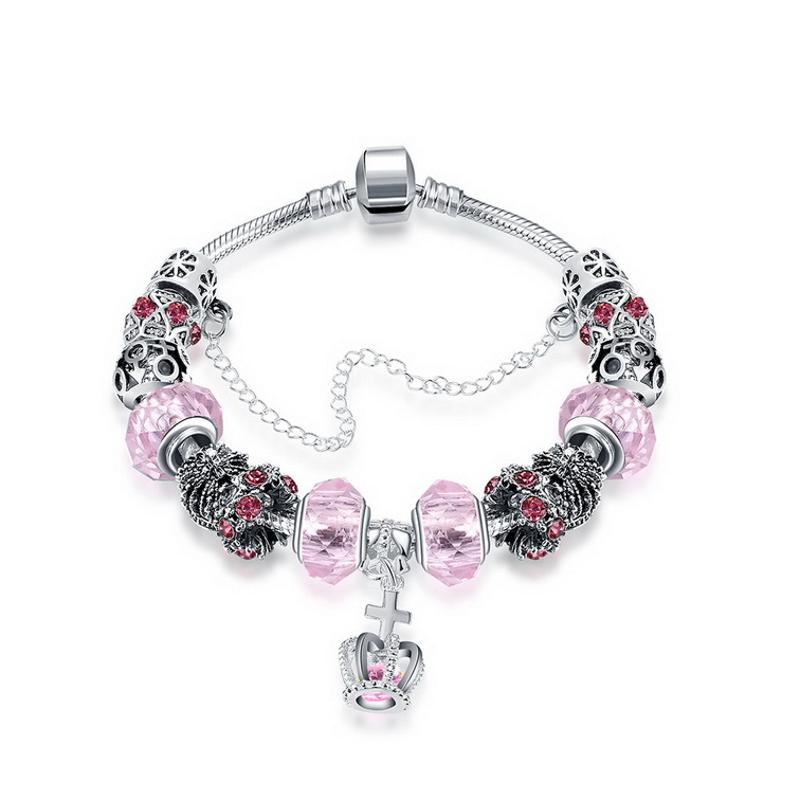 H045-C Women Charms 925 Silver Beads Bracelet 镀银幸运手链女