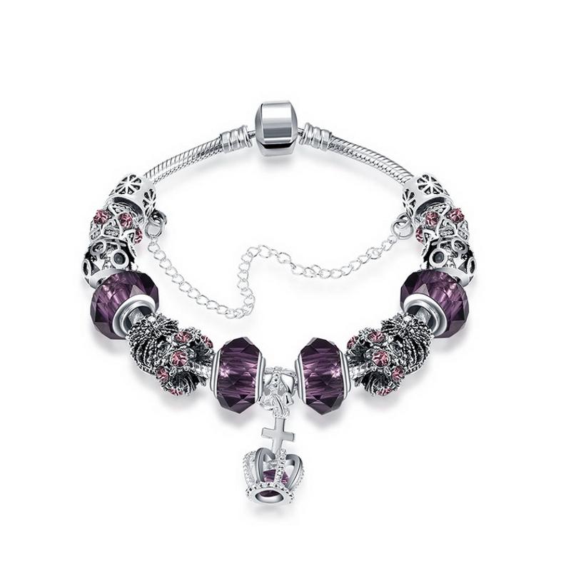 H045-B Women Charms 925 Silver Beads Bracelet 镀银幸运手链女
