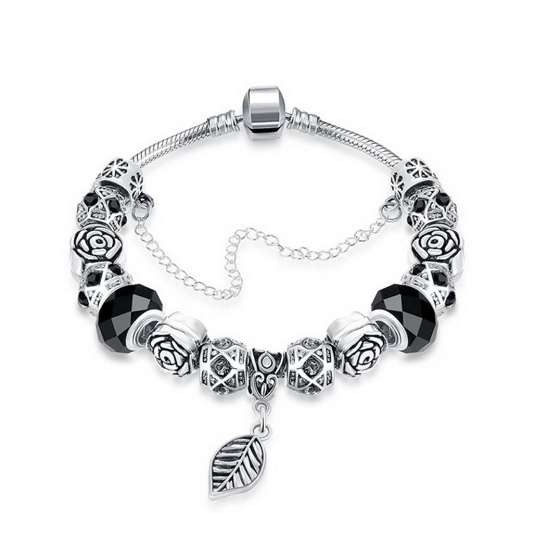 H044-G Women Charms 925 Silver Beads Bracelet 镀银幸运手链女
