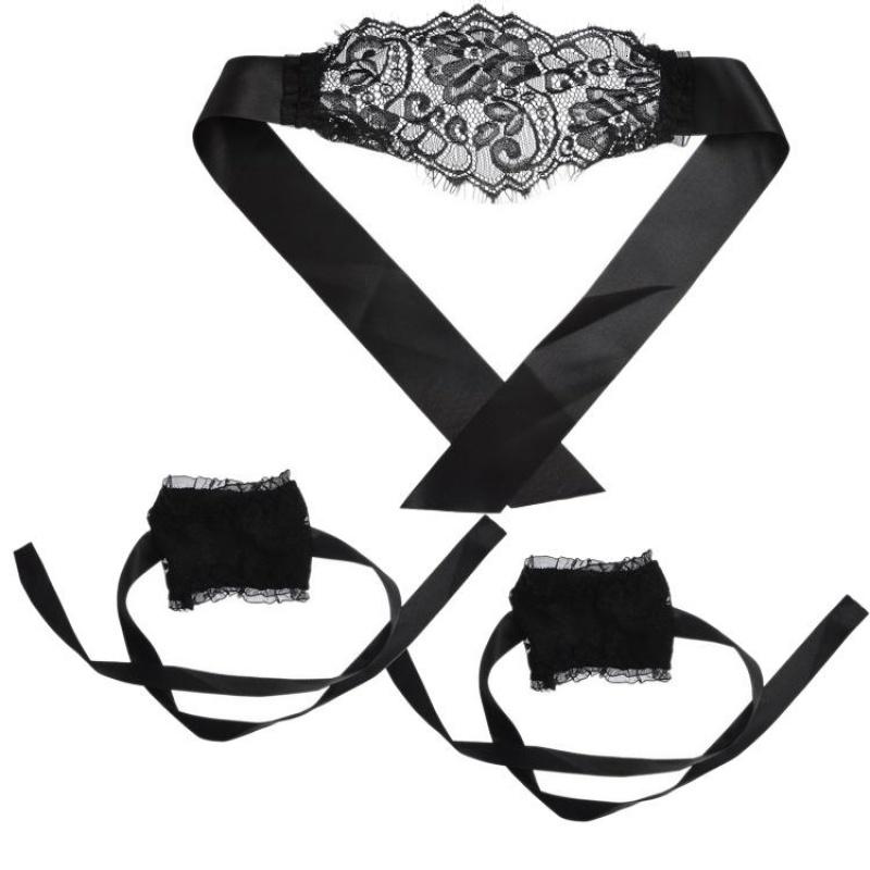 SM另类性用品蕾丝两件套装眼罩手圈 夫妻捆绑束缚女情趣内衣配饰