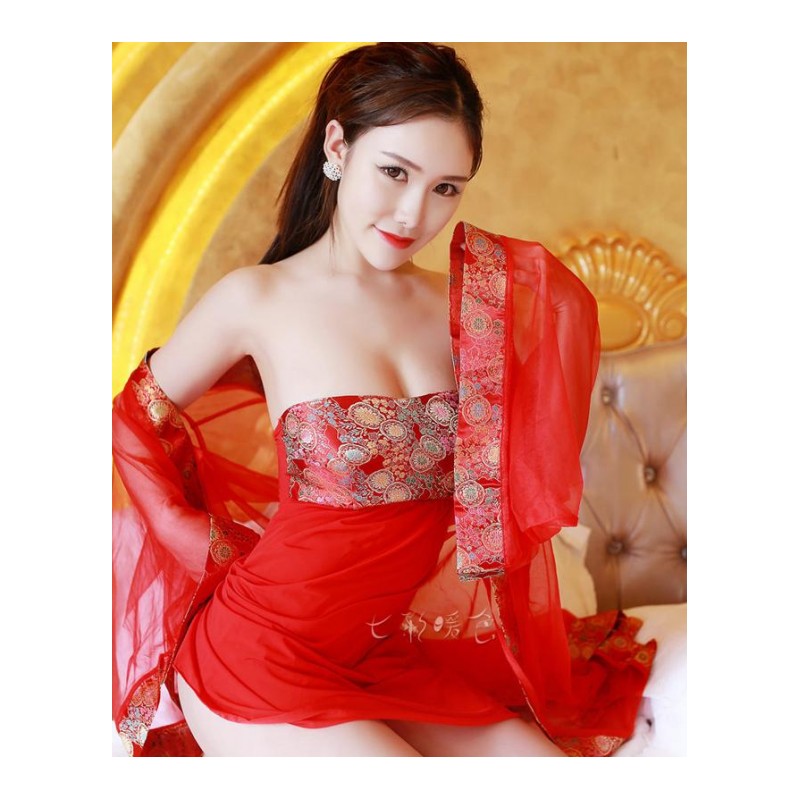 和服风新娘套装性感红色印花贵妃睡裙透明夜火sm女式制服情趣内衣