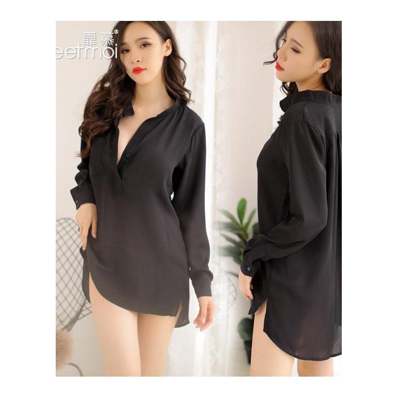 霏慕大码透视雪纺白衬衫成人性感制服诱惑激情套装情趣内衣SM女骚7748