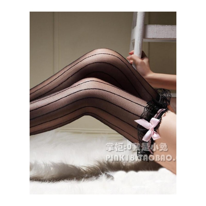 性感情趣内衣 黑色竖条纹显瘦蕾丝花边透明长筒丝袜网袜 情趣丝袜