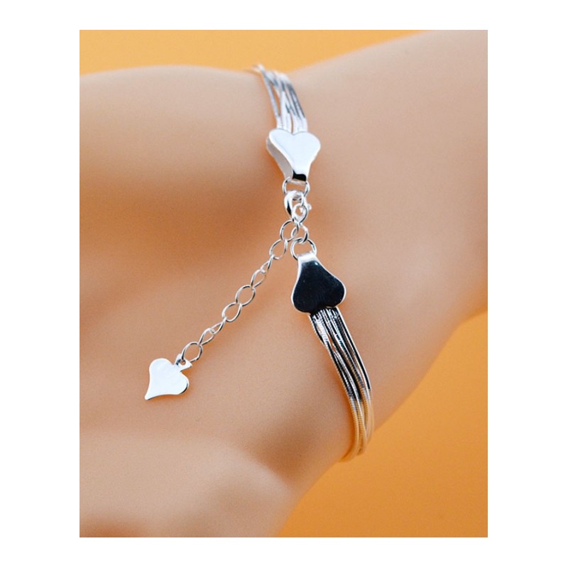 银饰s990足银蛇骨手链蛇骨间珠手串女士时尚简约手坏有延长链子送女朋友七夕情人节礼物