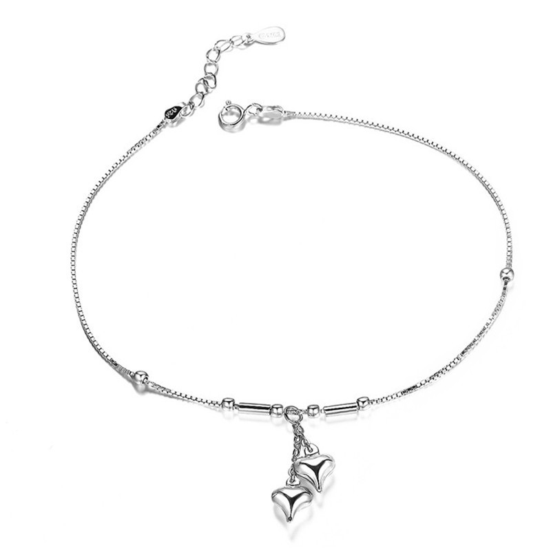 925脚链爱心造型足链时尚女款可爱风格首饰品送女朋友七夕情人节礼物