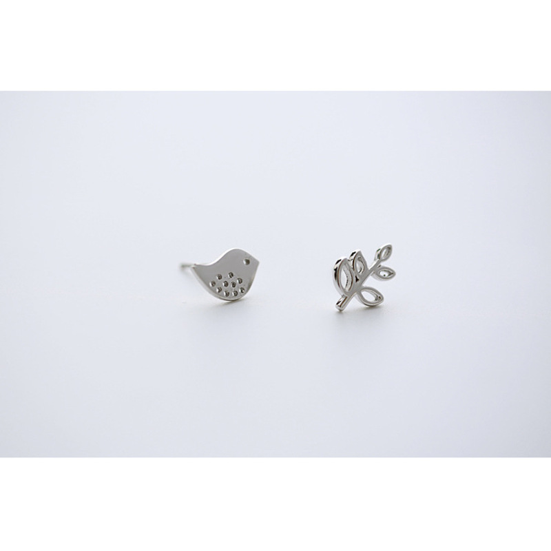 2017新款925银个性树枝小鸟不对称耳钉银耳饰JXBL5145送女朋友七夕情人节礼物