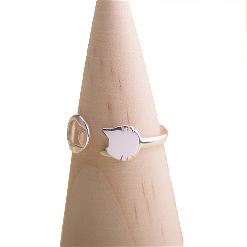 925指环时尚女款镂空小猫咪造型开口戒指可爱风格手饰品送女朋友七夕情人节礼物