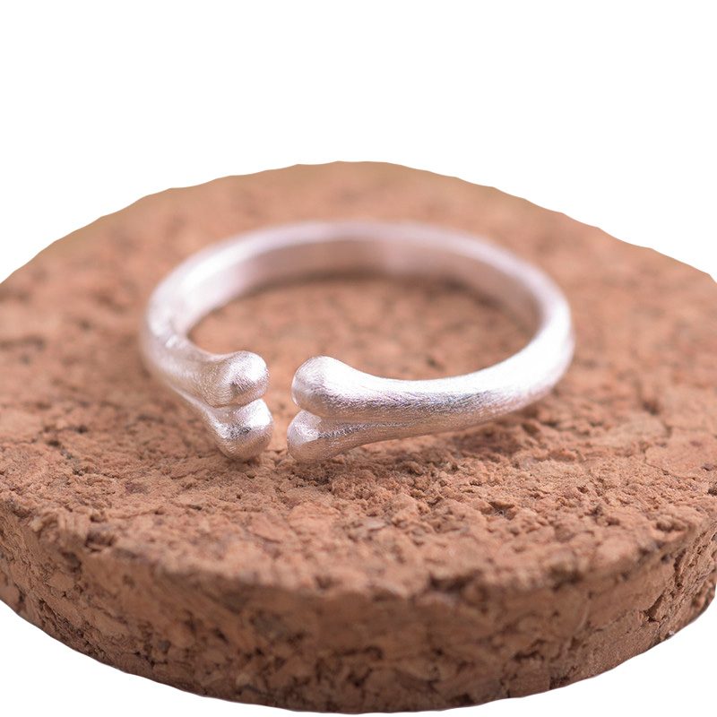 925指环时尚小骨头造型开口戒指女款可爱风格首饰品送女朋友七夕情人节礼物