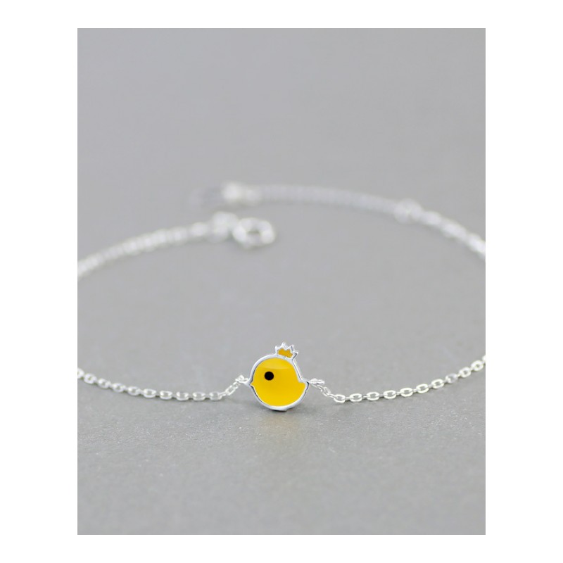 925纯银清新文艺小黄鸡生肖本命年女神百搭配日韩版手链生日礼物送女朋友老婆生日礼物送女朋友七夕情人节礼物