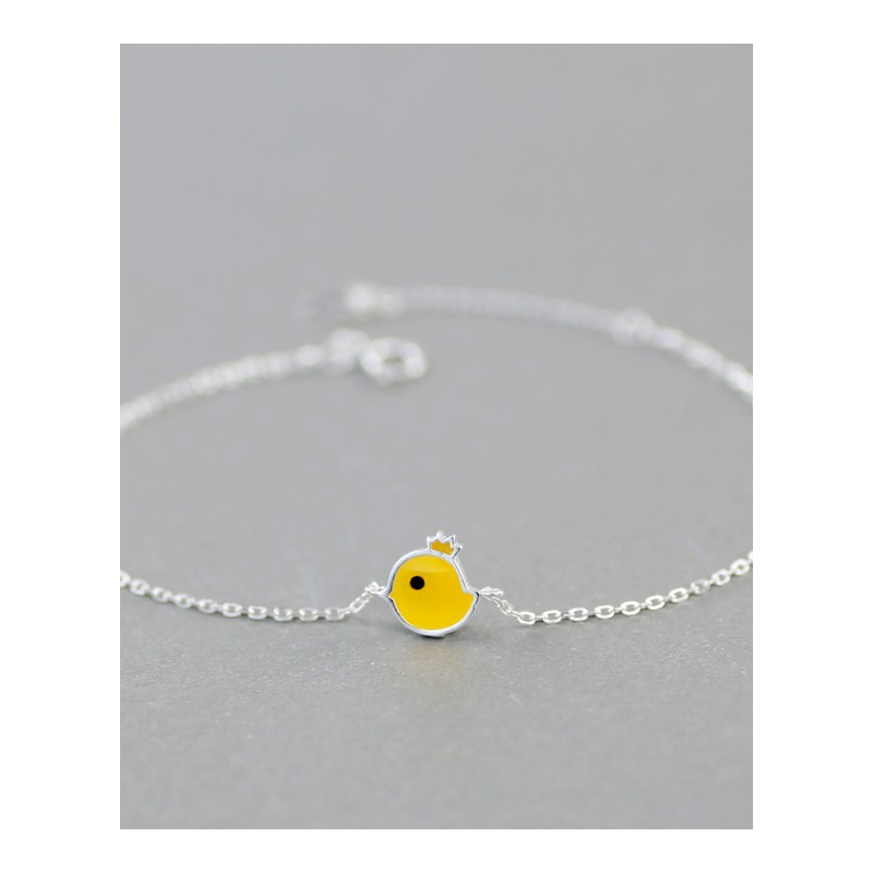 925纯银清新文艺小黄鸡生肖本命年女神百搭配日韩版手链生日礼物送女朋友老婆生日礼物送女朋友七夕情人节礼物