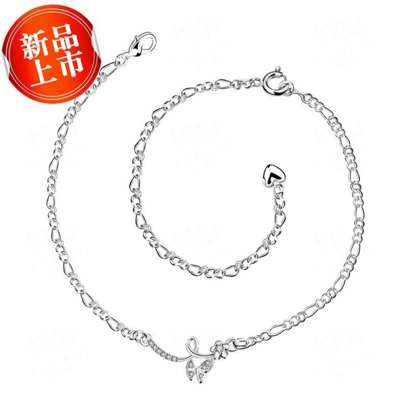 A020 Silver Anklet 气质女脚链镀925纯银饰品防过敏可爱蝴蝶结女送女朋友七夕情人节礼物