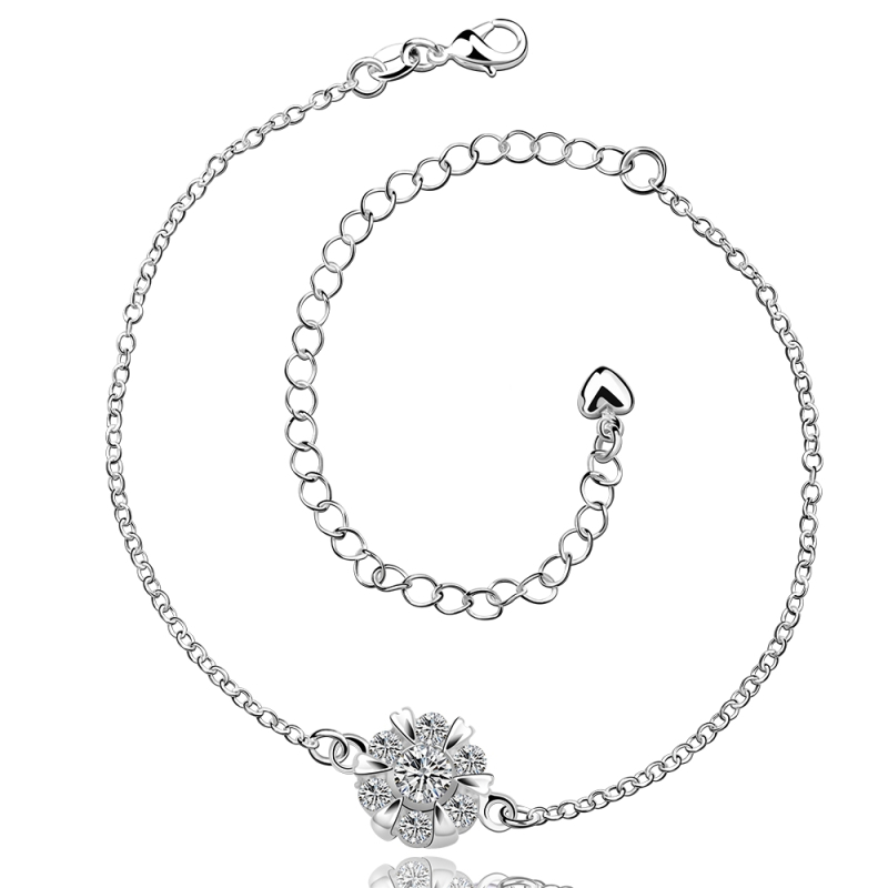 A032Women Jewelry Silver Anklet 镀银饰梅花水晶脚链潮女饰品送女朋友七夕情人节礼物