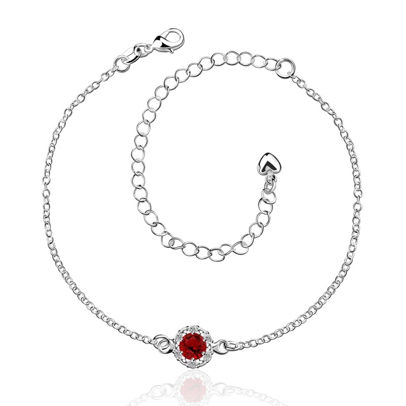 A033 Women Jewelry Silver Anklet 镀银饰品水晶红锆石脚链女潮送女朋友七夕情人节礼物