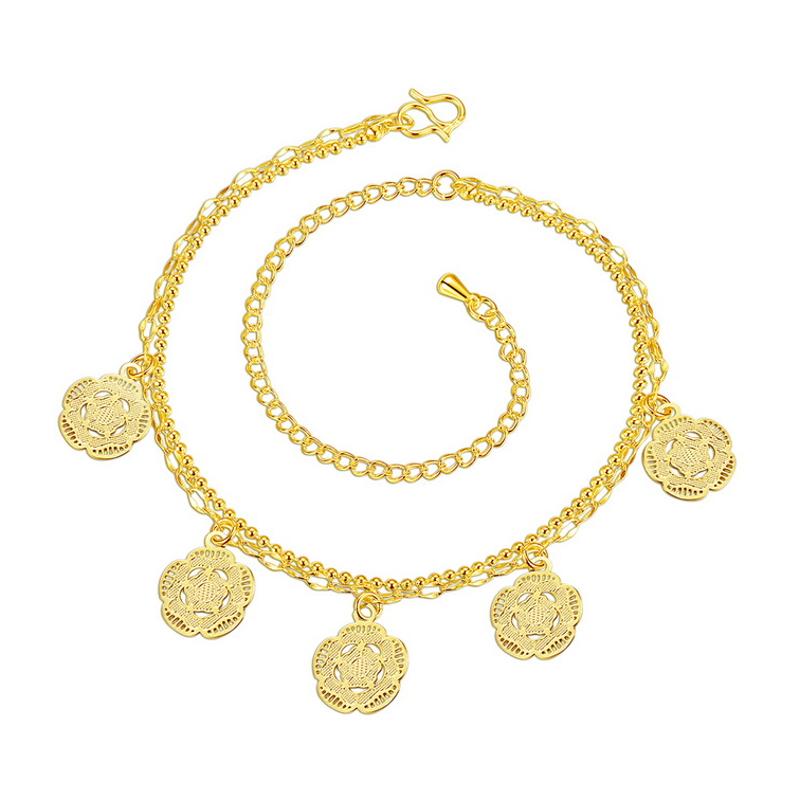 A043-A Women 18K yellow gold anklet jewelry 镀黄金色女脚链潮