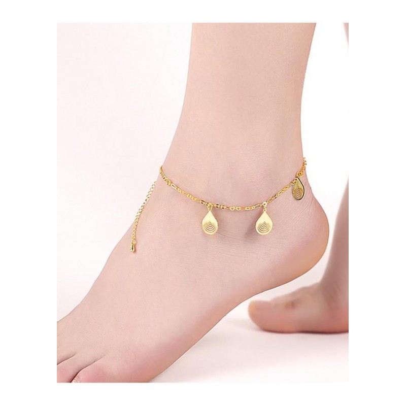 A055-A Women 18K yellow gold anklet jewelry 镀黄金色女脚链潮