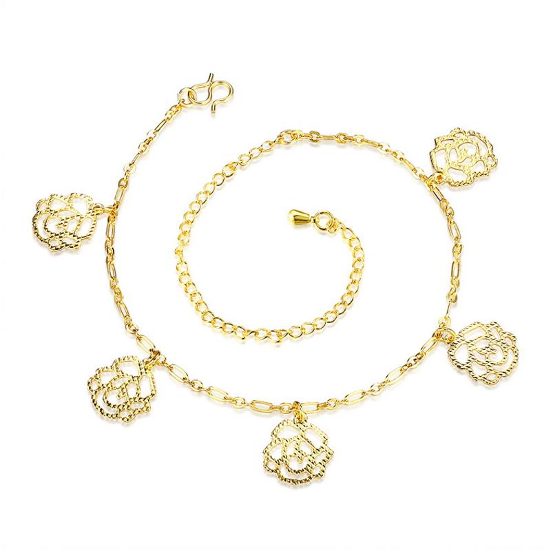 A063-A Women 18K yellow gold anklet jewelry 镀黄金色女脚链潮