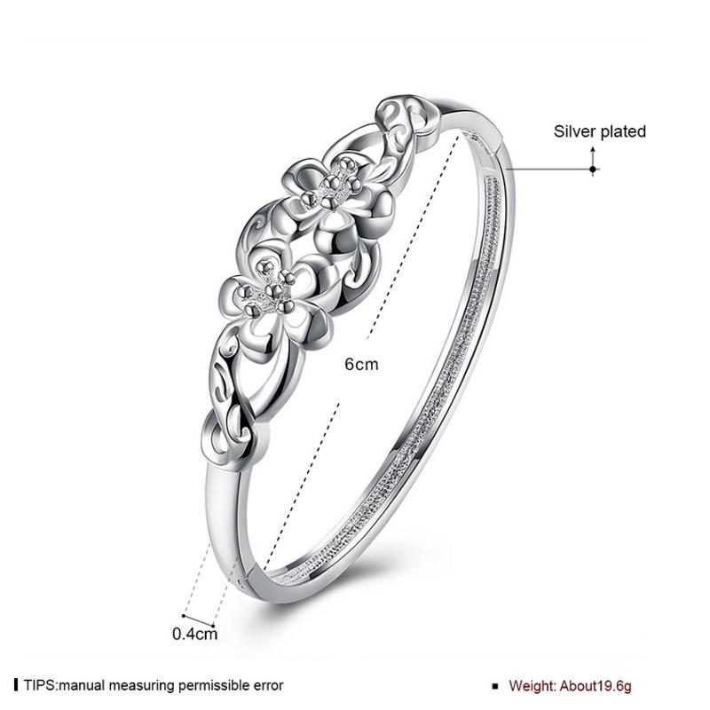 B258 Fashion Bracelet 日韩女气质手镯两朵花镀925纯银首饰送女朋友七夕情人节礼物