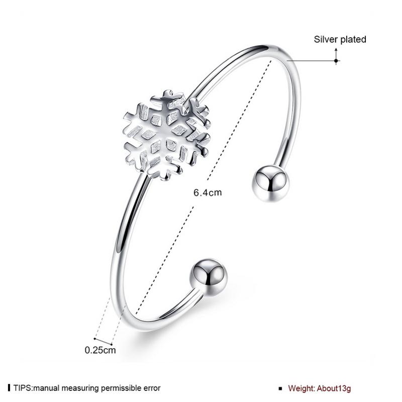 B266 Fashion Bracelet 日韩女开口手镯可节雪花镀925纯银首饰3174送女朋友七夕情人节礼物