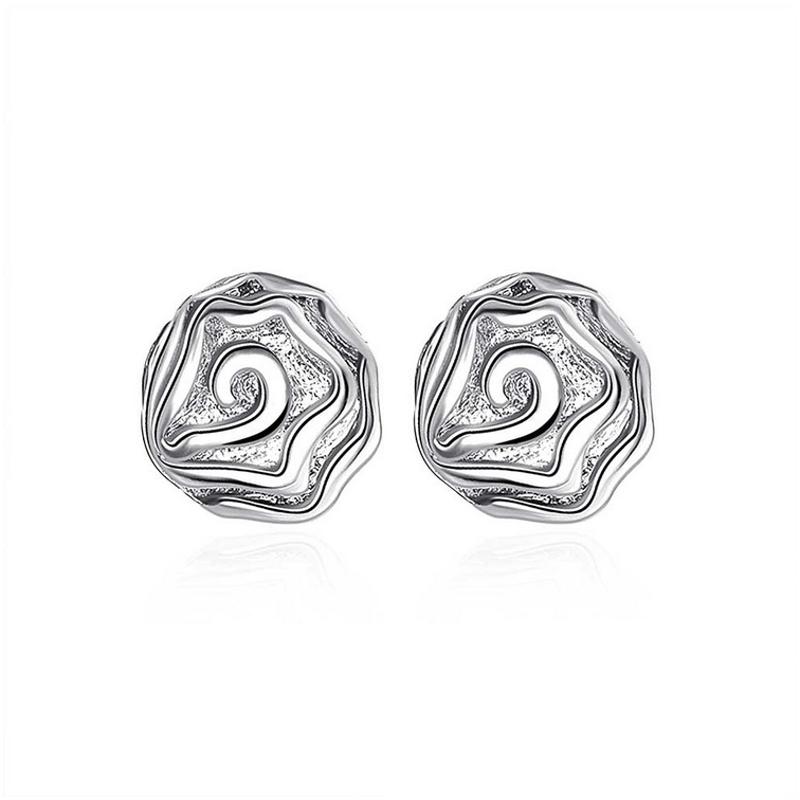 E003Women silver plated earring镀925纯银玫瑰花耳钉女气质耳环