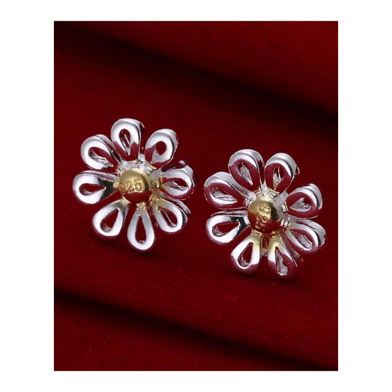 E014 Women silver plated earring 镀925纯银时尚甜美花款耳钉女