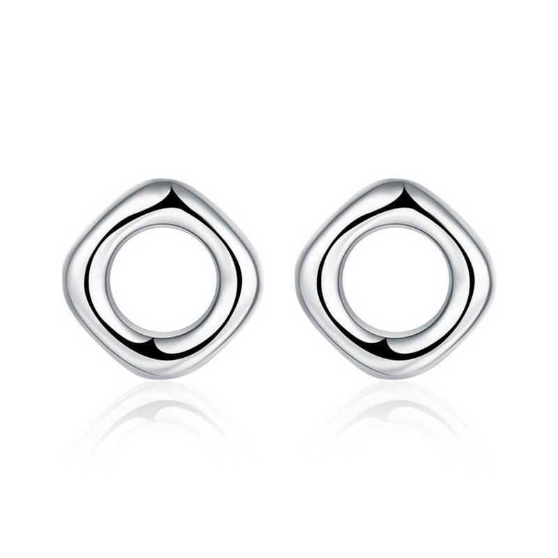 E016 Women silver plated earring 镀925纯银方形简约时尚耳钉女