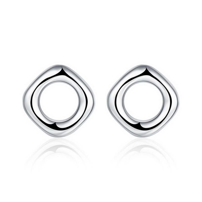 E016 Women silver plated earring 镀925纯银方形简约时尚耳钉女
