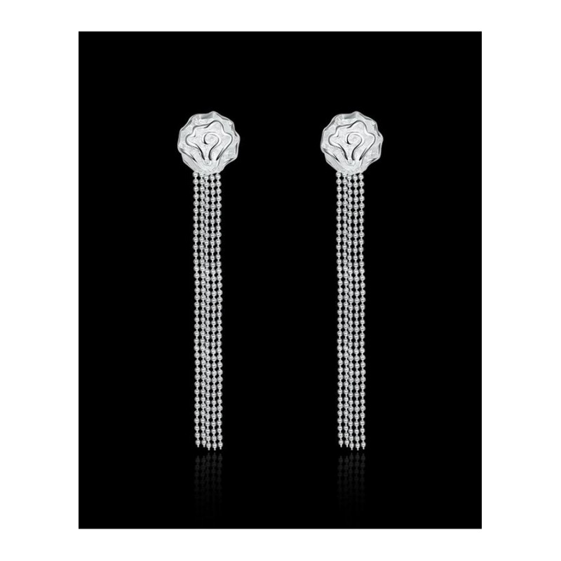 E048 Women silver plated earring 镀925纯银长款时尚玫瑰耳钉女
