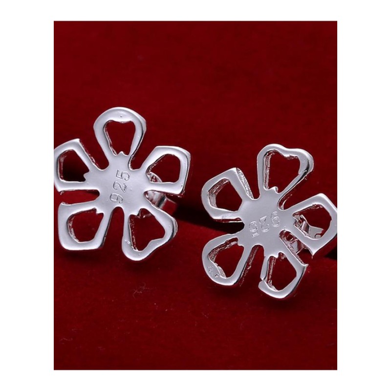 E053 Women silver plated earring 镀925纯银花款耳钉女时尚耳环