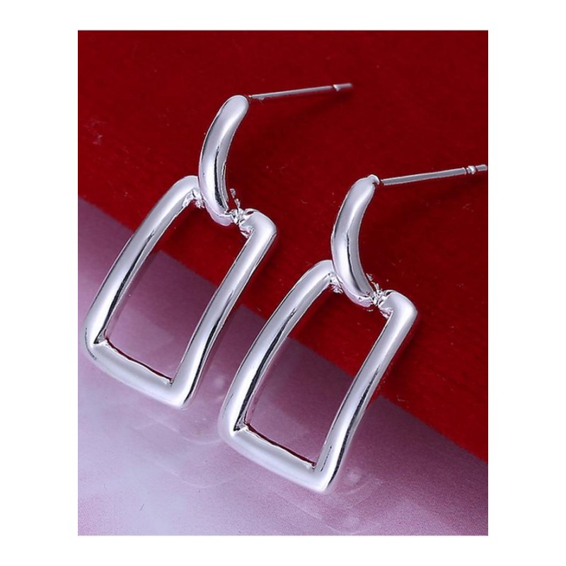 E057Women silver plated earring镀925纯银耳环方形时尚个性耳钉
