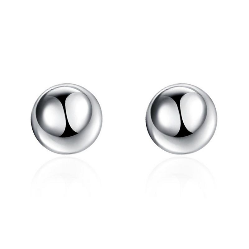 E073 Women silver plated earring 镀925纯银球状耳钉女时尚耳环