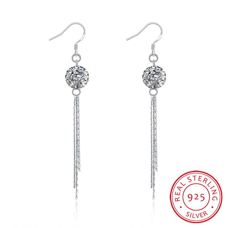 E074 Silver Earrings 925纯银耳环日韩耳钉女气质长款简约防过敏送女朋友七夕情人节礼物