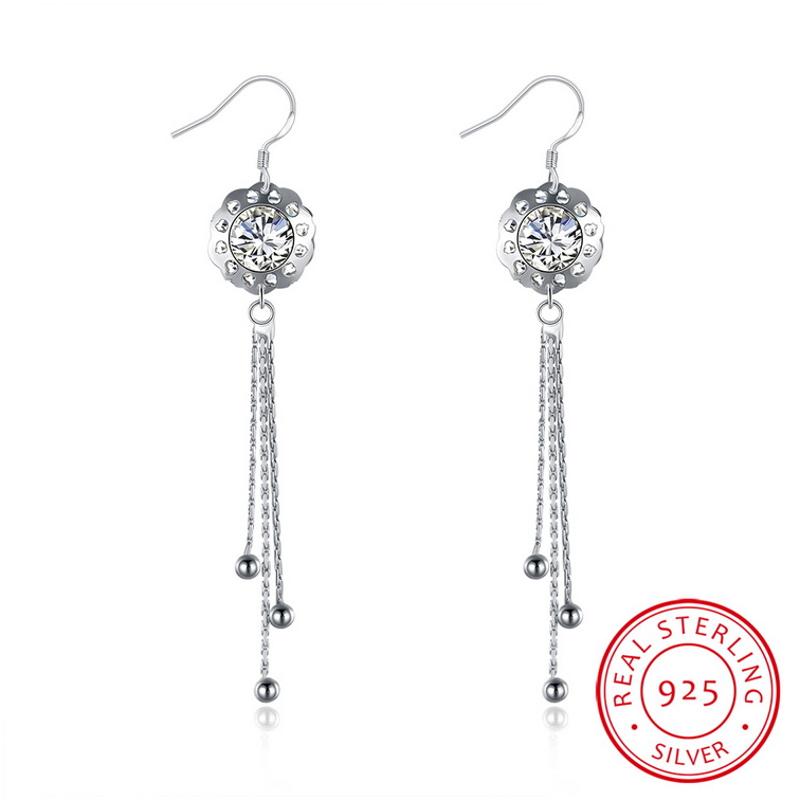 E075 Silver Earrings 925纯银耳环日韩耳钉女气质长款简约防过敏送女朋友七夕情人节礼物