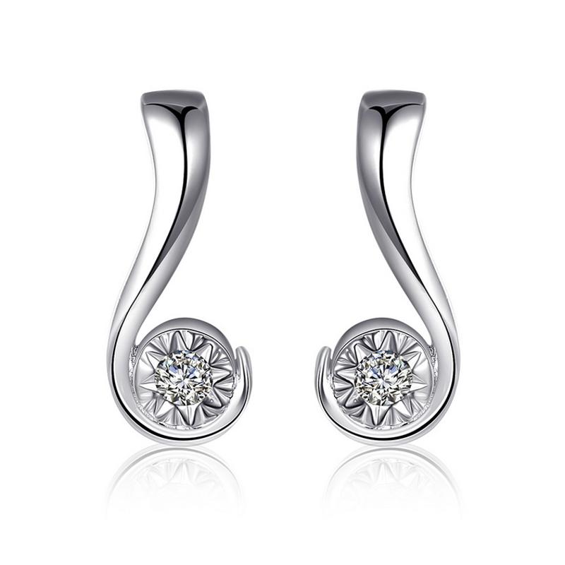 E784Women Silver Earrings 镀纯银水晶耳钉精致日韩版女耳饰耳环送女朋友七夕情人节礼物