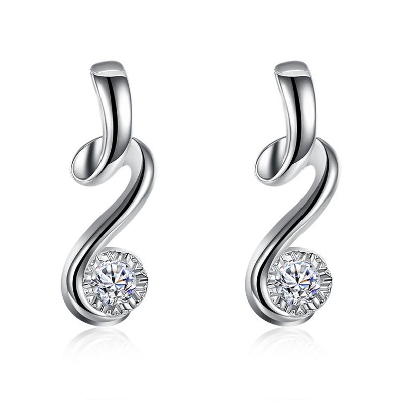 E785Women Silver Earrings 镀纯银水晶耳钉精致日韩版女耳饰耳环送女朋友七夕情人节礼物