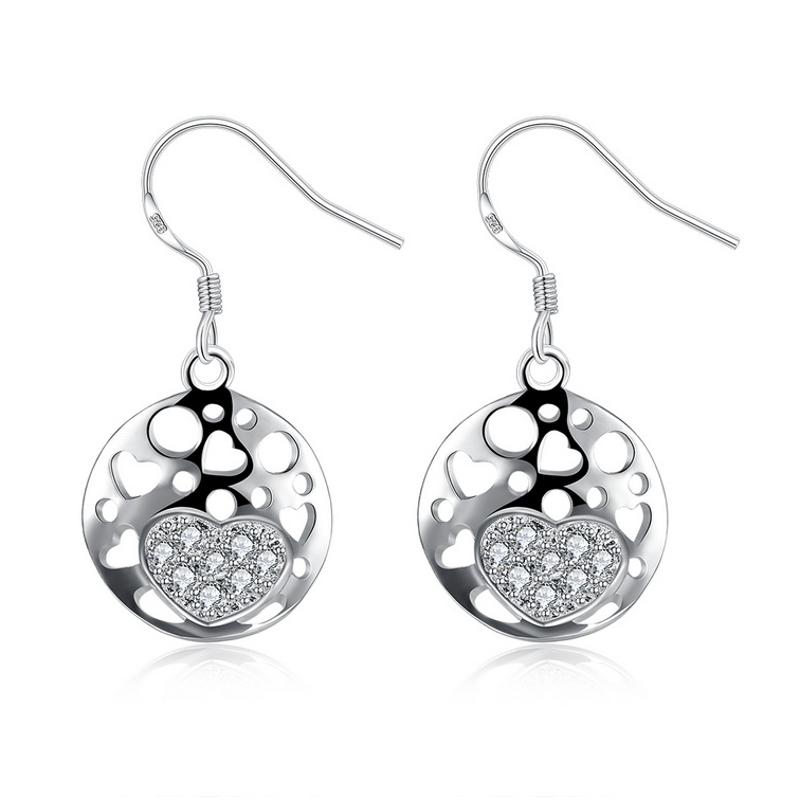 E787Women Silver Earrings 镀纯银水晶镂空精致日韩版女耳饰耳环送女朋友七夕情人节礼物