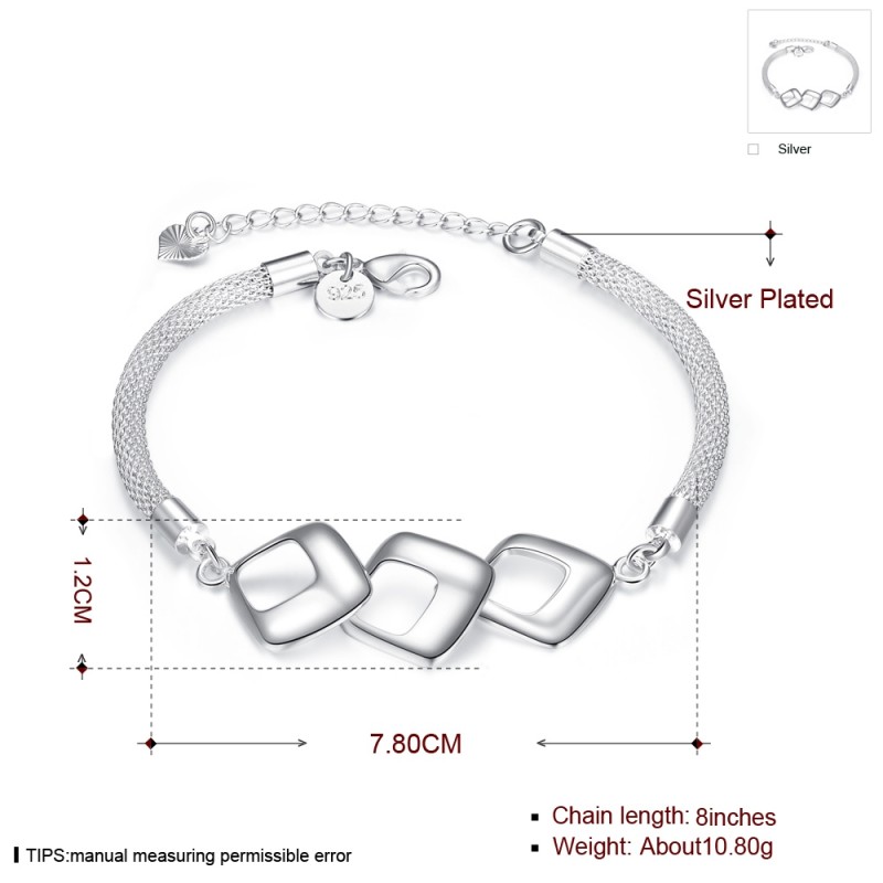 H359Fashion Bracelet 时尚三棱形手链欧美外贸镀925纯银女首饰送女朋友七夕情人节礼物