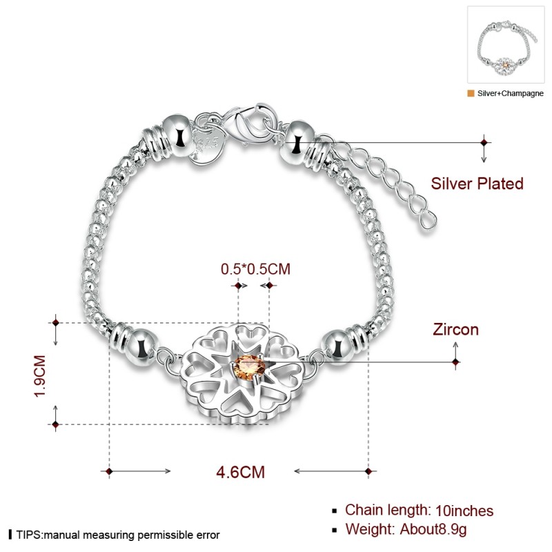 H384 Women Fashion Bracelet香槟色水晶星星手链镀925纯银女送女朋友七夕情人节礼物