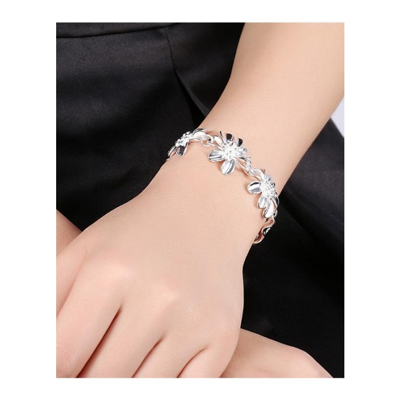 H482 Women Fashion Bracelet女生饰品气质花朵手链镀925纯银复古送女朋友七夕情人节礼物