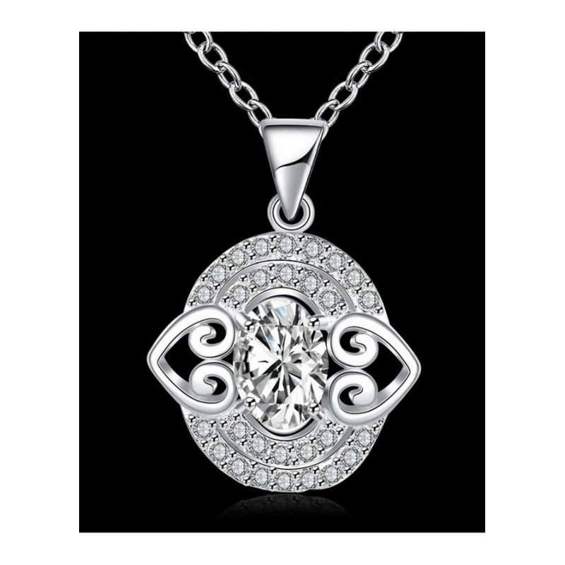 N006Women Silver Necklace 韩版镀纯银双心项链女送女友礼物首饰送女朋友七夕情人节礼物