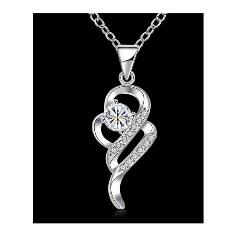 N007Women Silver Necklace 韩版镀纯银双心坠项链女送女友首饰送女朋友七夕情人节礼物