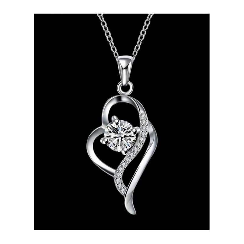 N014Women Silver Necklace 韩版镀银项链个性爱心锁骨链女送女友送女朋友七夕情人节礼物